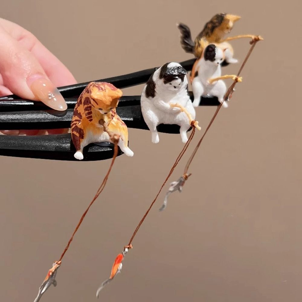 Fishing Equipment For Kids - Cute Cat Fishing Wooden Hair Stick
