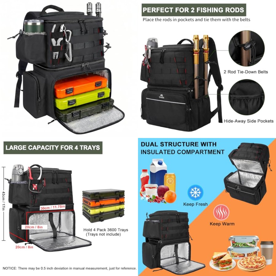 Rod Holder Fishing - Fishing Backpack, Water Resistant Tackle Storage