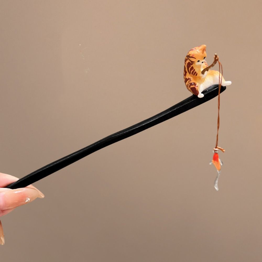 Fishing Equipment For Kids - Antique Cat Fishing Wooden Hair Stick