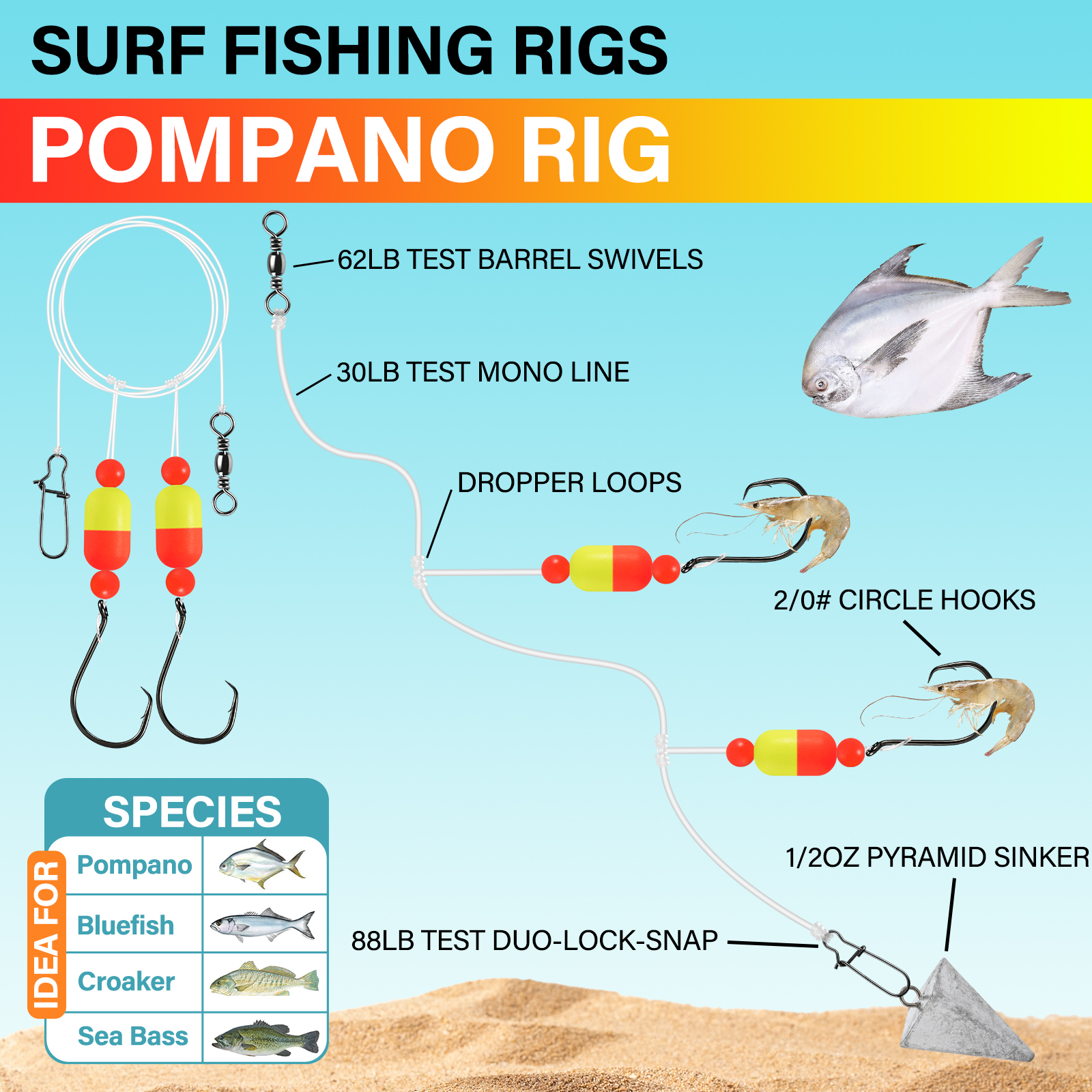 5pcs 100cm Pompano Rigs Surf F - مراجعة Snell Fishing Rig وسعره